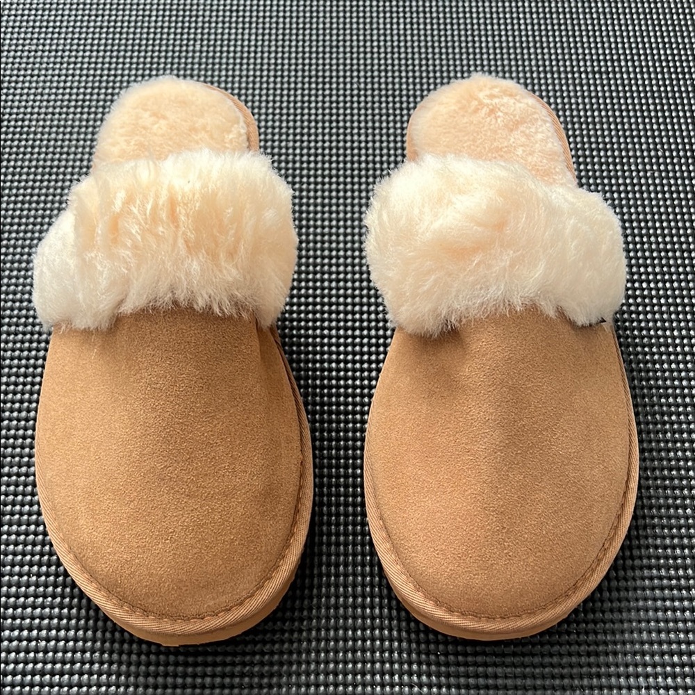 Men's Slippers Sheepskin Wool Cowhide Leather Size 9